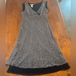 Nine West Silk Black, Brown, and White Floral Midi Dress